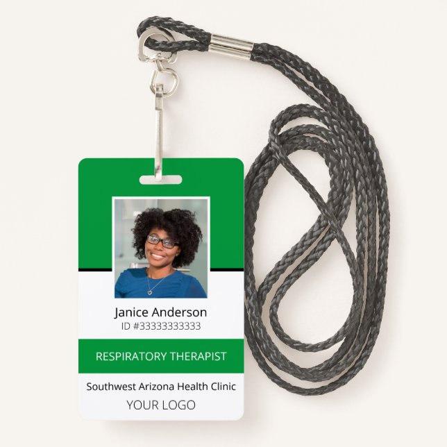 Berufliches Foto Grüne Mitarbeiter-ID-Abzeichen Ausweis (Vorderseite mit Schlüsselband)