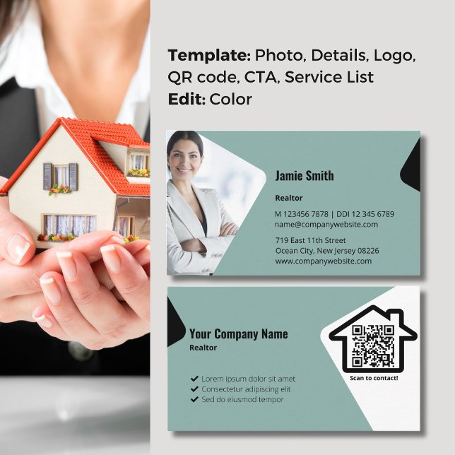 Berufliches Foto mit unserem Blue Realtor Visitenkarte (Professional Photo with our Blue Realtor Business Card)