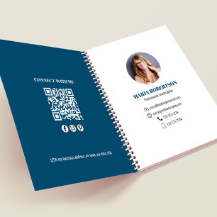 Berufliches Foto QR-Code Blau Notizbuch