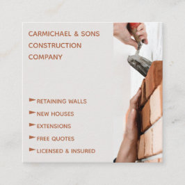 Berufliches Gebäude für den Bau von Mauersteinen Quadratische Visitenkarte