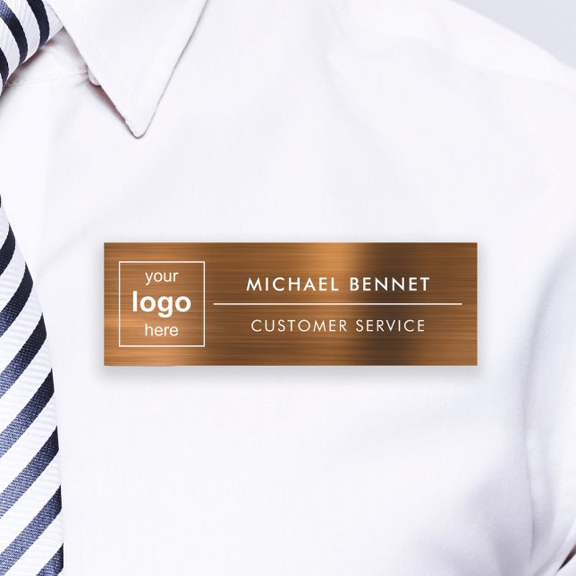 Berufliches Geschäft mit kundenspezifischen Logos Namensschild (Custom Logo Copper Brown Professional Business Name Tag)
