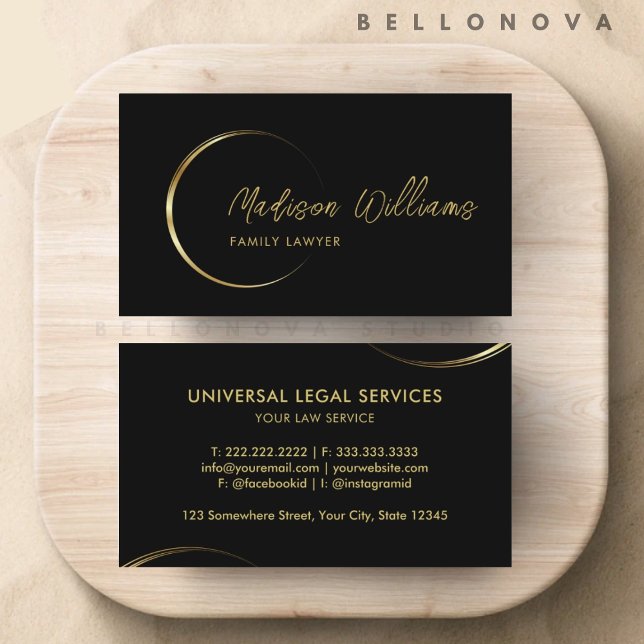 Berufliches Geschäft mit Schwarz und Gold Visitenkarte (Customizable Black and Gold Professional Business Business Card)