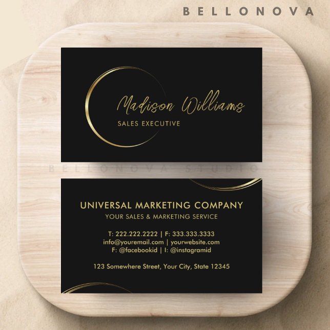 Berufliches Geschäft mit Schwarz und Gold Visitenkarte (Customizable Black and Gold Professional Business Business Card)