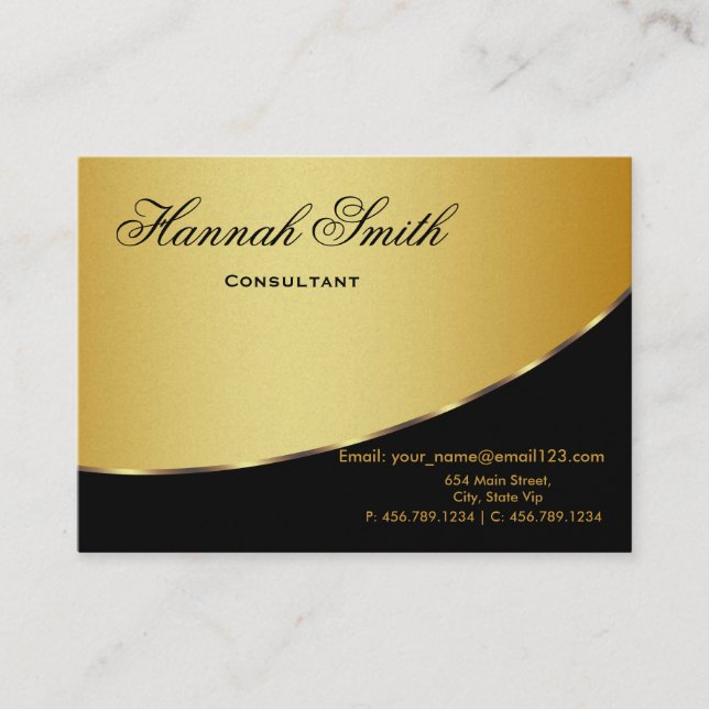Berufliches Gold Metall Elegante Moderne Schwarz Visitenkarte (Vorderseite)
