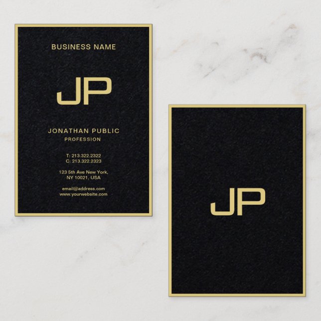 Berufliches Gold Monogram Premium Black Visitenkarte (Vorne/Hinten)