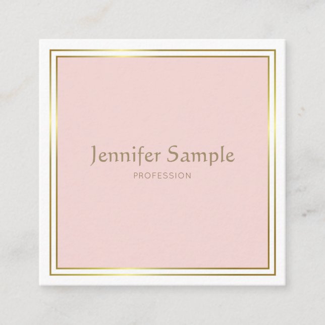 Berufliches Gold Roush Pink White Modern Luxe Quadratische Visitenkarte (Vorderseite)