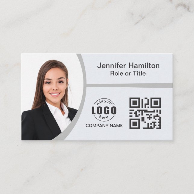 Berufliches Grau Hinzufügen des QR-Code-Fotos für  Visitenkarte (Vorderseite)