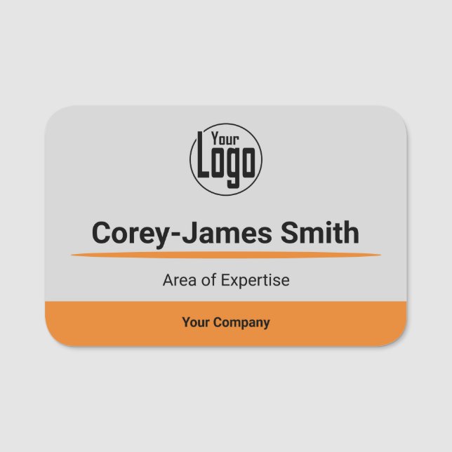 Berufliches Graues Schwarz-Orange-Logo Namensschild (Vorderseite)