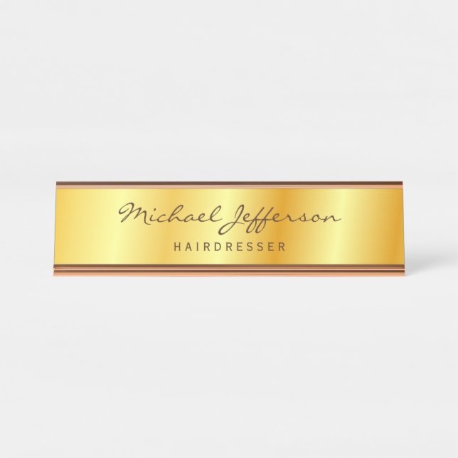 Berufliches Handschriftzeichen mit Goldfarbe Schreibtischnamensplakette (Vorderseite )