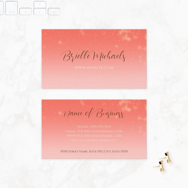 Berufliches Korallenrosa Minimal feine Sparkle Visitenkarte (Professional Coral Pink Minimal Subtle Sparkle Business Cards)