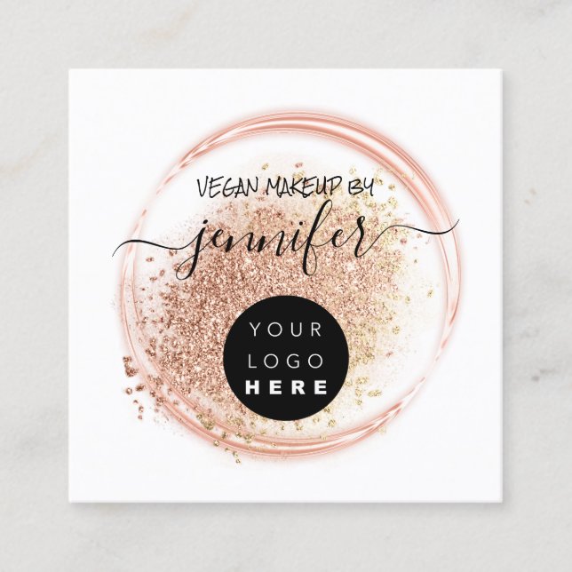 Berufliches Logo Makeup Artist Rose Golden Shadow Quadratische Visitenkarte (Vorderseite)