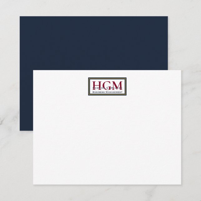 Berufliches Logo Navy Burgundy Gold Monogram Mitteilungskarte (Vorne/Hinten)