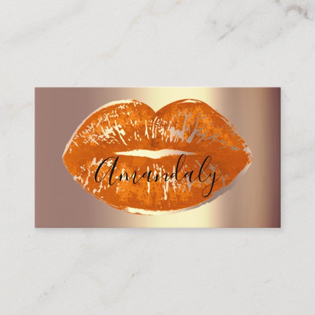 Berufliches Makeup Artist Lips Coral Goldener Kuss Visitenkarte (Vorderseite)