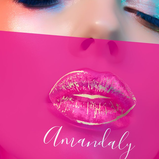 Berufliches Makeup Artist Lips Pink Gold Weiß Visitenkarte (Professional Makeup Artist Lips Pink Gold White Business Card)