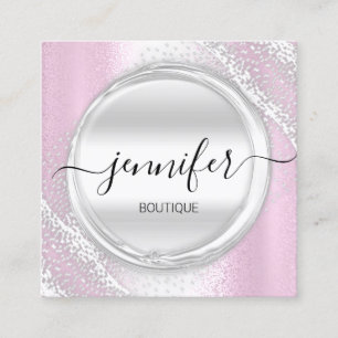 Berufliches Makeup-Künstler-Rosa-Silber-Graue-Log Quadratische Visitenkarte