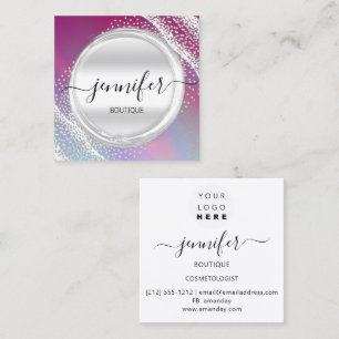 Berufliches Makeup-Künstler-Silver-Graue-Logo Quadratische Visitenkarte