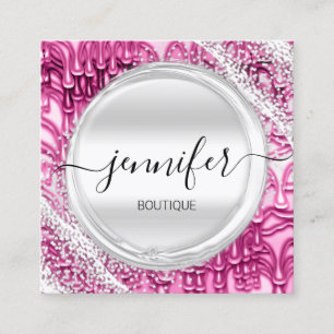 Berufliches Makeup-Künstlerrosa Silbergraues Logo Quadratische Visitenkarte