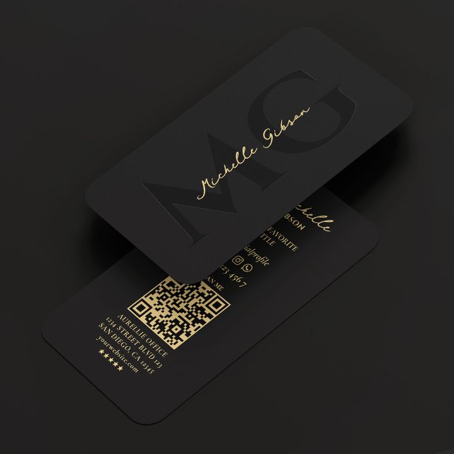 Berufliches Marketing Schwarz Modernes Monogramm Visitenkarte (Professional Marketing Black Gold Modern Monogram Business Card
)