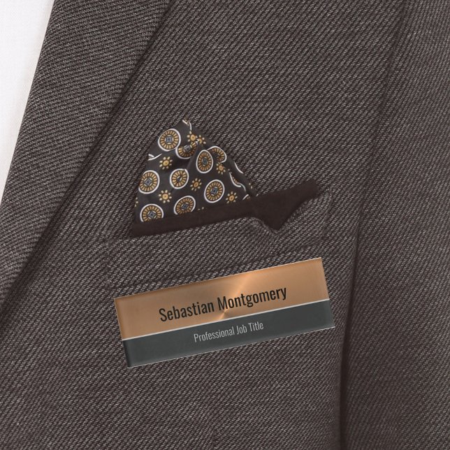 Berufliches Metallgehäuse Namenschild (Share your name and business title on this chic faux copper and black name tag. )