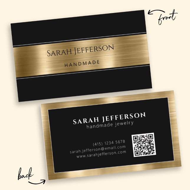 Berufliches Metallic Gold Black Simple Elegant QR Visitenkarte (Professional Metallic Gold Black Simple Elegant QR Business Card)