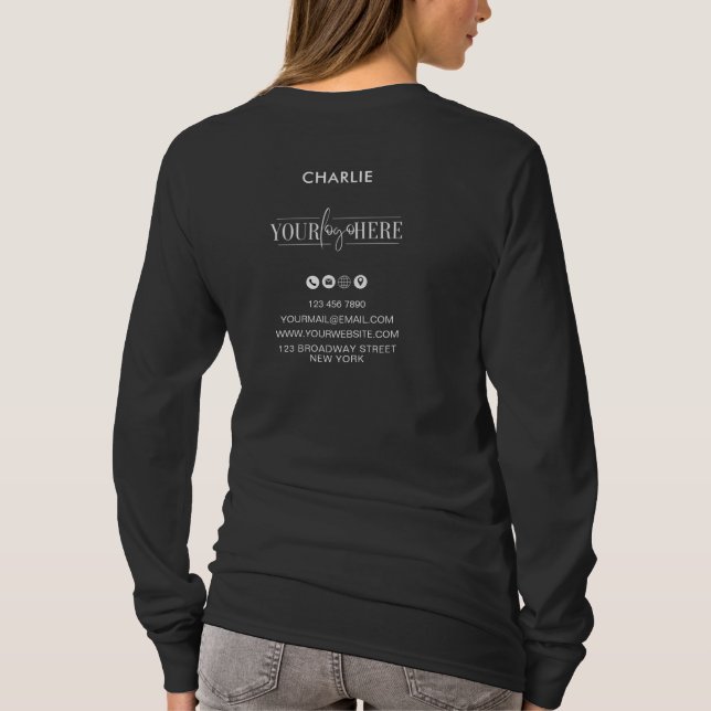 Berufliches Minimalistisches schwarzes Firmenlogo T-Shirt (Rückseite)