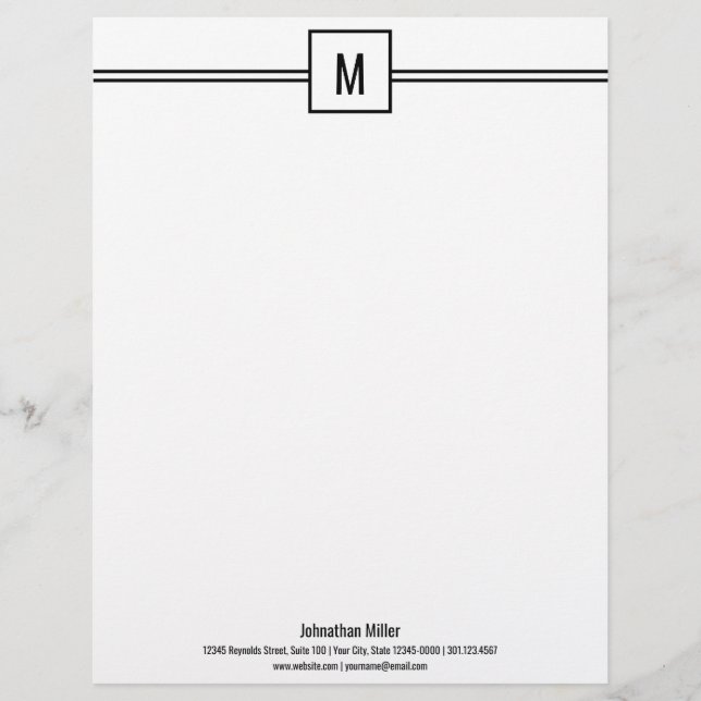 Berufliches Mit Monogramm Schwarz-Weiß-Geschäft Briefbogen (Vorderseite)