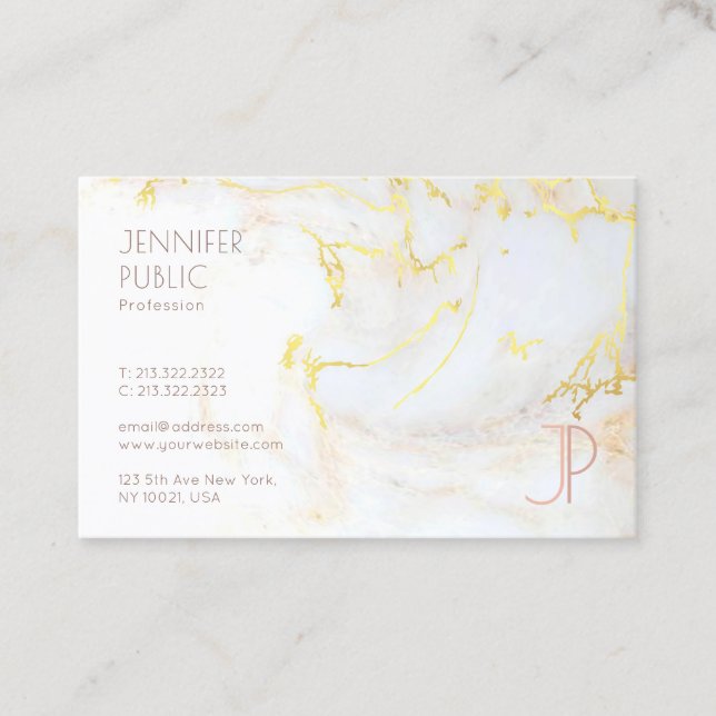 Berufliches Modern Gold-Marmor-Monogramm-Elegant Visitenkarte (Vorderseite)