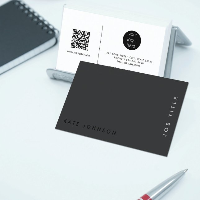 Berufliches, modernes, Minimalistisches QR-Logo Visitenkarte (Professional Modern Black Minimalist QR Code Logo Business Card)