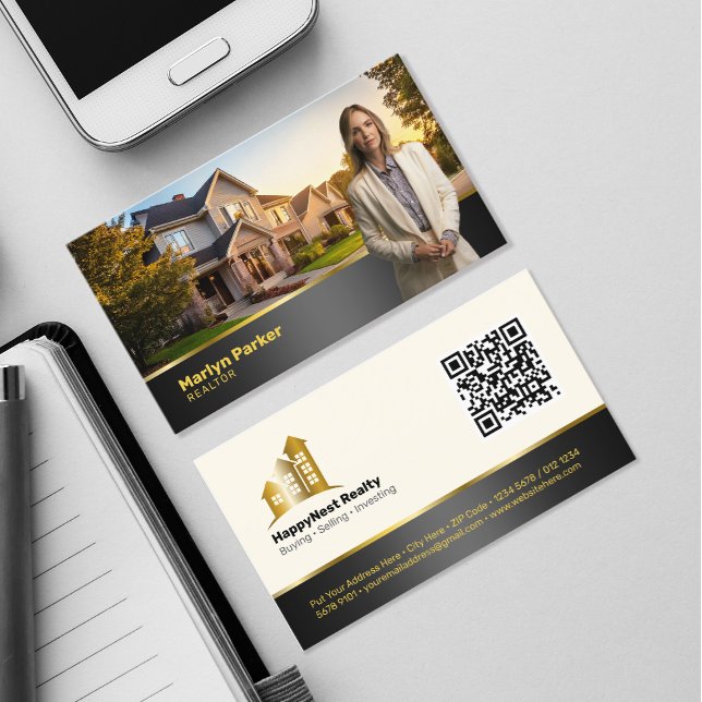 Berufliches, modernes Realtor-Foto-Logo und QR-Cod Visitenkarte (Von Creator hochgeladen)