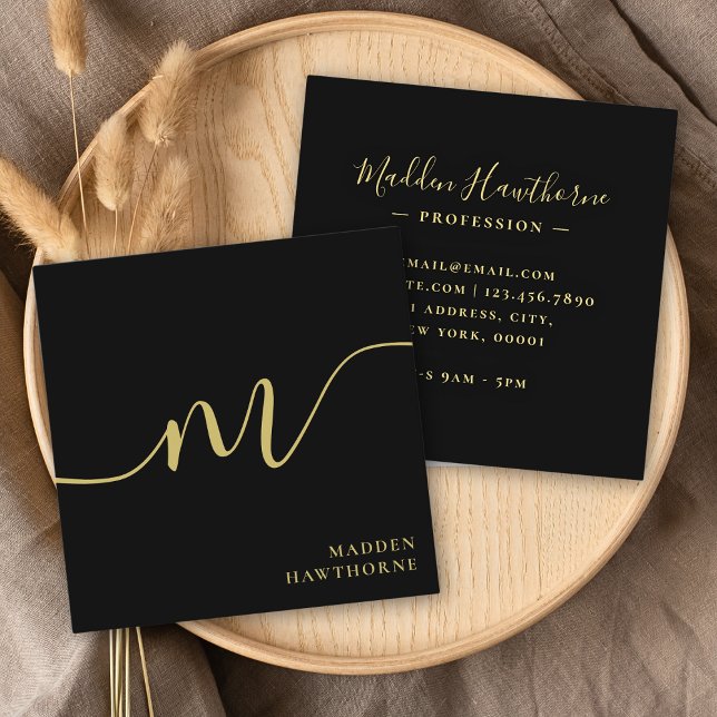 Berufliches, modernes Script Black Monogram Quadratische Visitenkarte (Von Creator hochgeladen)