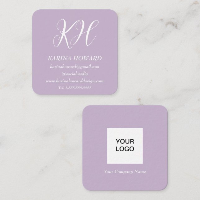 Berufliches Monogram Logo Lila Lilac Elegant Quadratische Visitenkarte (Vorne/Hinten)