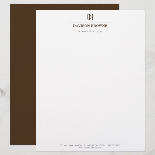 Berufliches Monogramm braun auf weißem Letterhead Briefbogen (Vorne/Hinten)