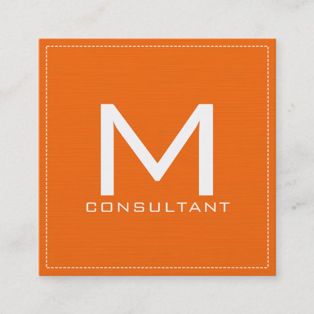 Berufliches Monogramm Elegant Modernes Orange Quadratische Visitenkarte (Vorderseite)