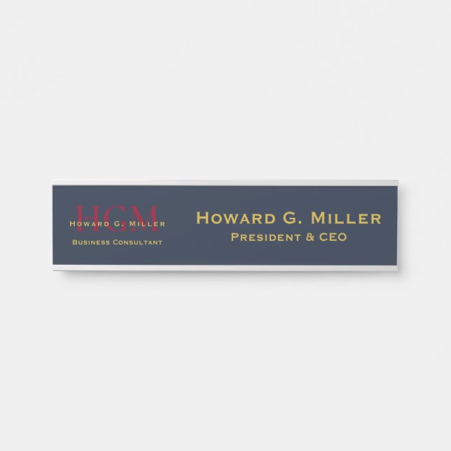 Berufliches Monogramm Logo Blue Red Gold Business Türschild (Vorderseite )