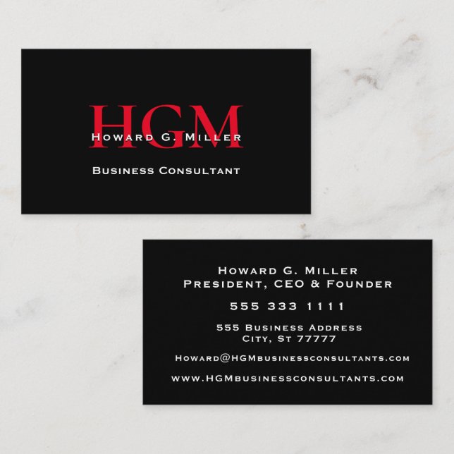 Berufliches Monogramm-Logo für Unternehmen, schwar Visitenkarte (Vorne/Hinten)