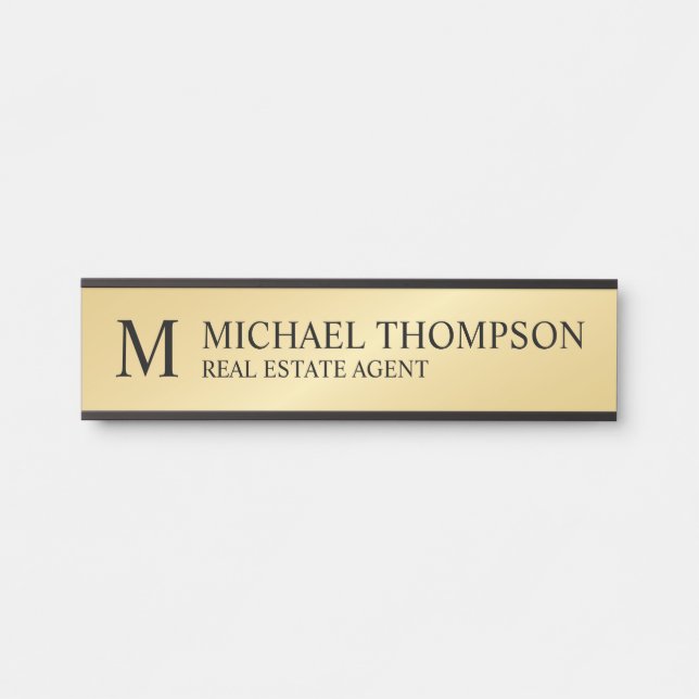 Berufliches Monogramm Schwarz und Gold Türschild (Vorderseite )