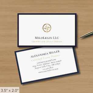 Berufliches Navy Blue Gold Logo Visitenkarte