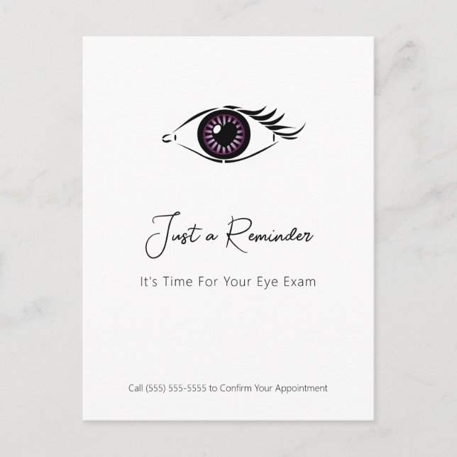 Berufliches Optometriker Lila HerzAuge Erinnerung Postkarte (Vorderseite)