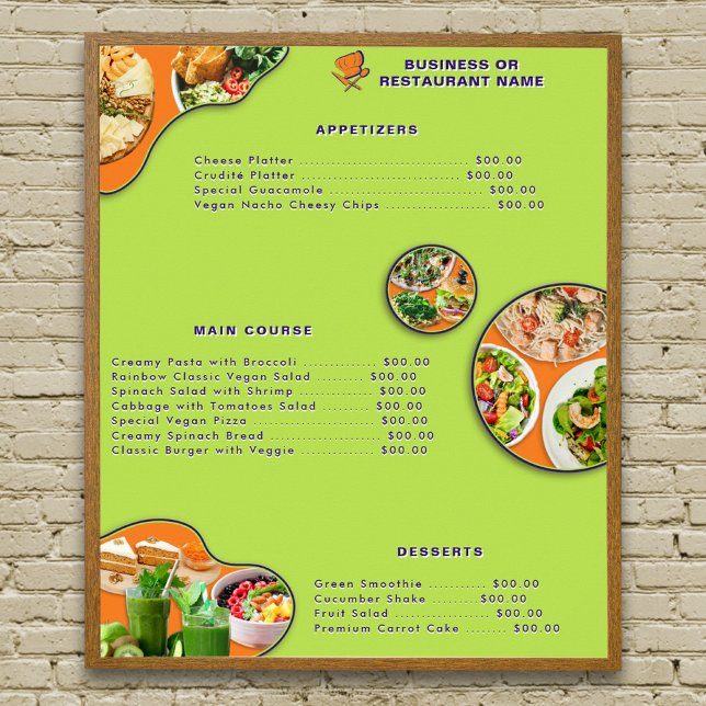 Berufliches Orange Lila Green Vegan Food Menu Poster (Available for INSTANT DIGITAL DOWNLOAD also.)