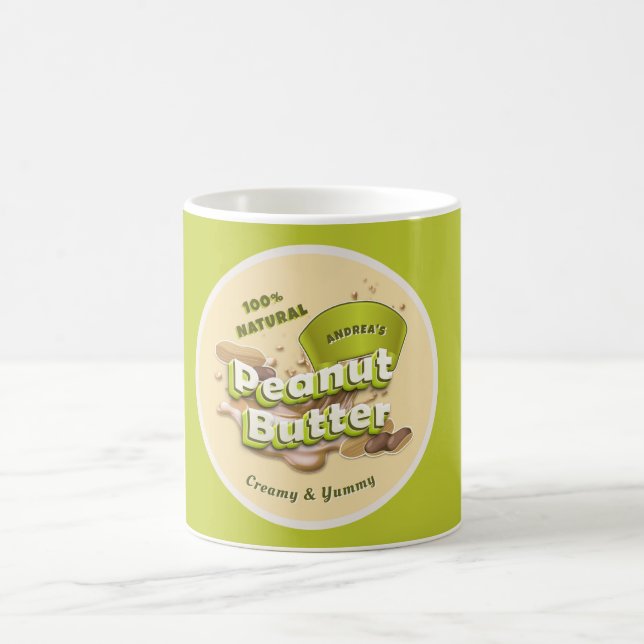 Berufliches Peanut-Butterlogo Niedlich gelb grün Kaffeetasse (Mittel)