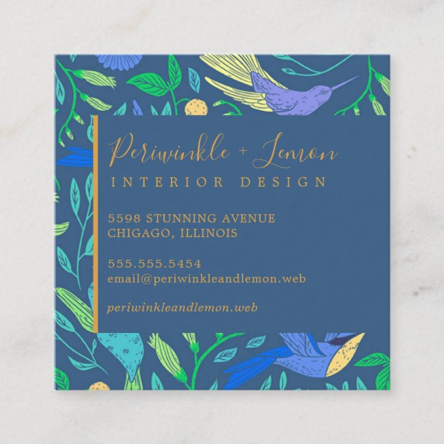 Berufliches Periwinkle Hummingbird Floral Square Quadratische Visitenkarte (Vorderseite)