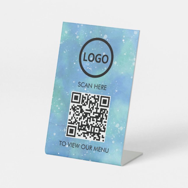 Berufliches QR-Code-Menü, kontaktlose Logos, moder Sockelschild (Vorderseite)