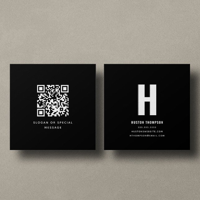 Berufliches QR-Code-Vorderseite und Rückseite Mono Quadratische Visitenkarte (Von Creator hochgeladen)