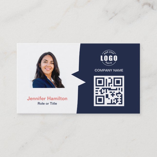 Berufliches QRCode-Foto Dunkelblau Visitenkarte (Vorderseite)