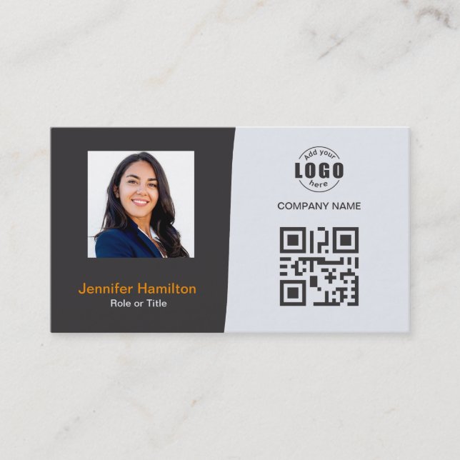 Berufliches QRCode-Foto Grau Orange Visitenkarte (Vorderseite)