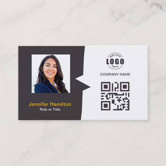 Berufliches QRCode-Foto Graugelb Visitenkarte (Vorderseite)