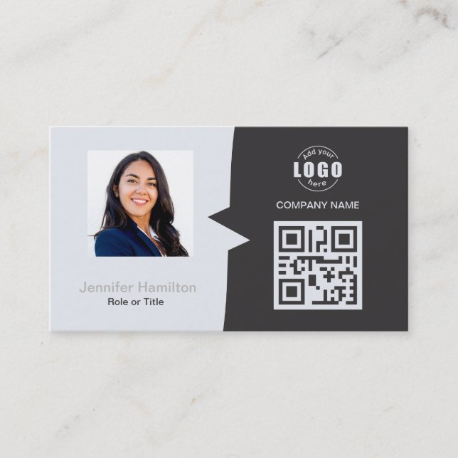 Berufliches QRCode Foto Gray Business Car Visitenkarte (Vorderseite)