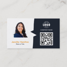 Berufliches QRCode-Foto Navy Blue Orange Visitenkarte