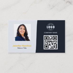 Berufliches QRCode-Foto Navy Blue Yellow Visitenkarte