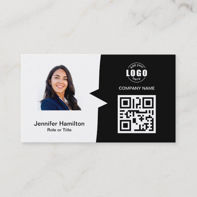 Berufliches QRCode-Foto Schwarz & Weiß Visitenkarte (Vorderseite)